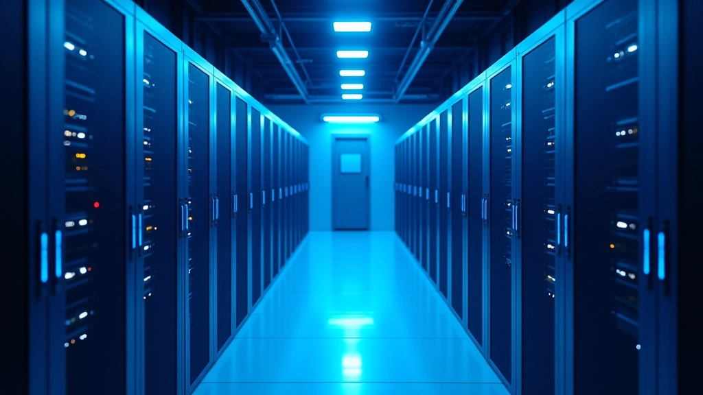 Serverio centras su šviečiančiais serveri ir technine įranga